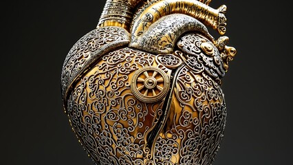 Obraz premium Intricate Craftsmanship of a Gilded Mechanical Heart (金色の機械仕掛けの心臓の精巧な職人技)