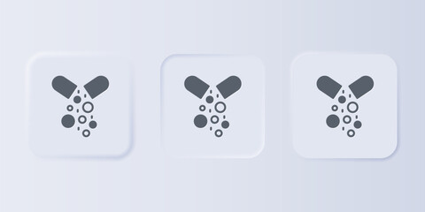 Grey Poisoned pill icon isolated on grey background. Pill with toxin. Dangerous drug. Set icons in square buttons. Vector