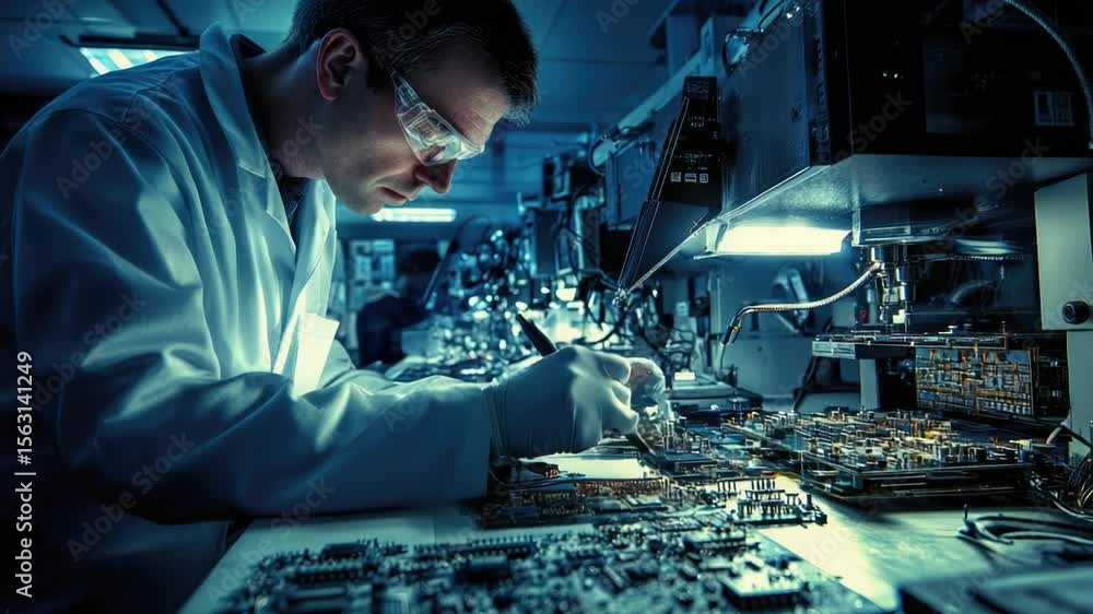 Poster A scientist working on electronic components, hands-on approach