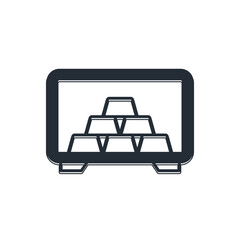 Black Safe with gold bars icon isolated on white background. Precious metals on deposit in bank. Metallic treasury. Reliable data protection. Vector