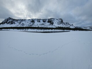 Footsteps in the snow.