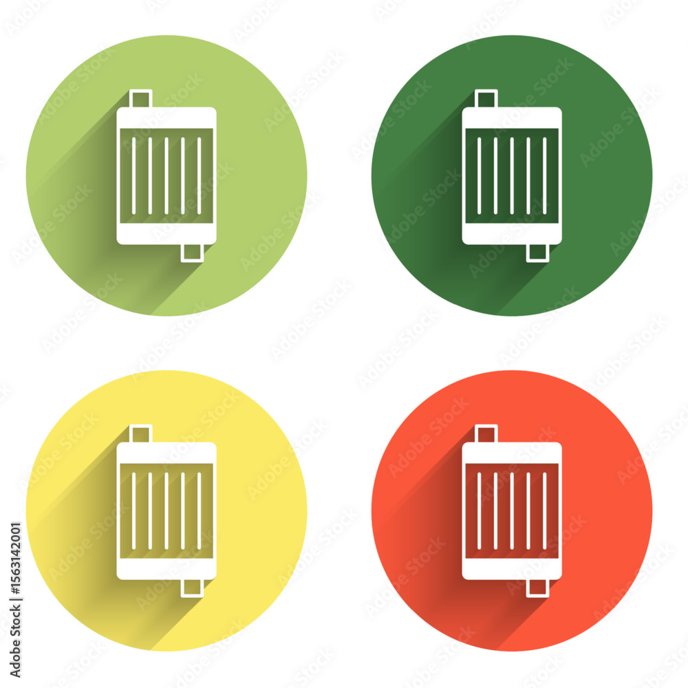 Poster set car radiator cooling system icon isolated with long shadow background. color circle button. vect