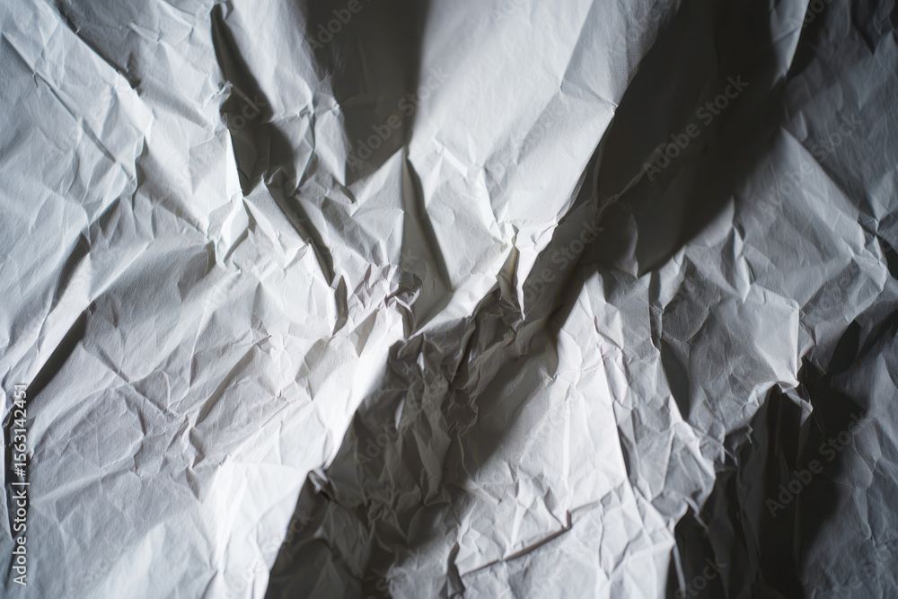 Aufkleber close up of a piece of crumpled white paper with shadows and highlights creating a textured surface