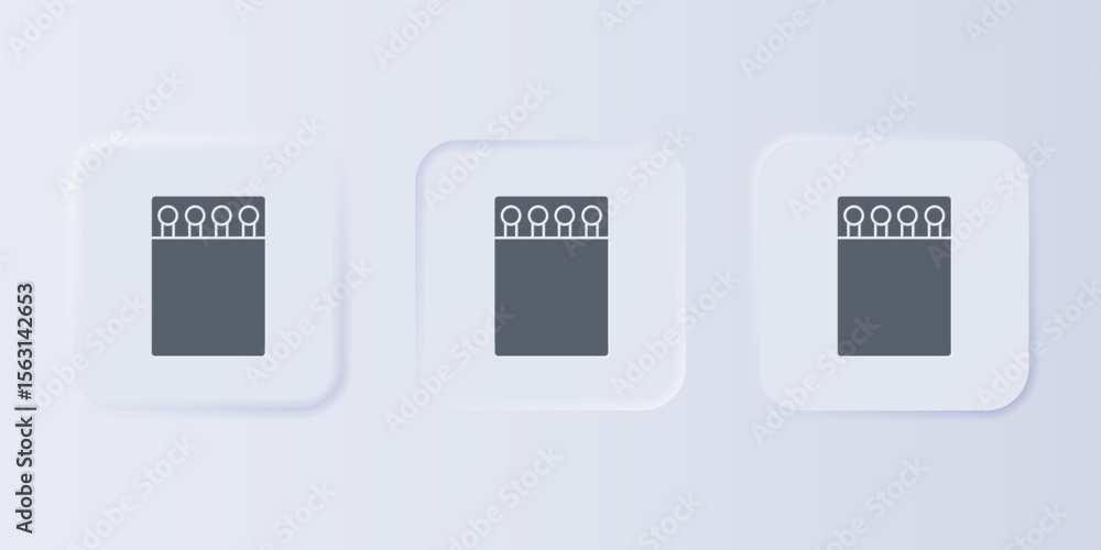 Poster grey open matchbox and matches icon isolated on grey background. set icons in square buttons. vector