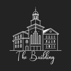Elegant monoline building sketch with handwritten logotype, perfect for architecture branding, construction logo, or real estate identity.