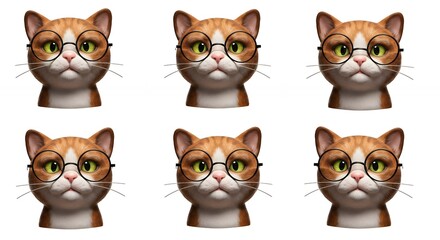 Fototapeta premium Ginger cat with glasses illustration pattern