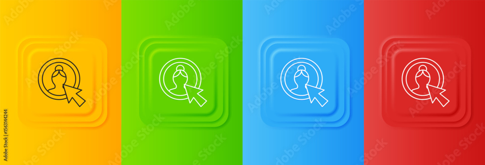 Poster White Create account screen icon isolated on colorful background. Set icons in square buttons. Vector