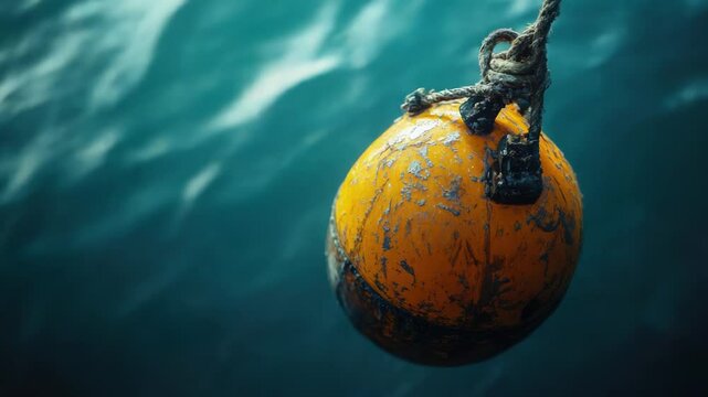 A bright orange buoy floating on calm water, a simple nautical element