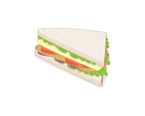 vector illustration design of a sandwich with half a slice in a triangle shape with filling of meat onion celery tomato and cheese