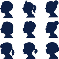 woman Black silhouettes pack with elegant abstract profile, vector art for beauty, health, and style.