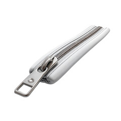 Close up of a silver zipper on white fabric for fashion and design projects, garment industry, and textile applications