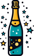 Celebratory Champagne Bottle with Stars and Bubbles Icon