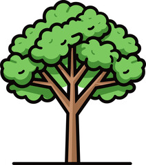 Stylized Tree Illustration with Green Foliage and Brown Trunk