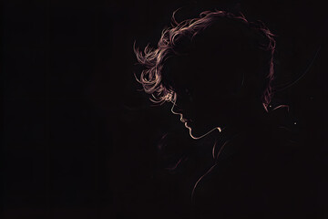 Moody Artistic Silhouette of Woman with Wavy Hair — Concept of Mystery, Solitude, and Inner Reflection
