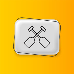 Black Paddle icon isolated on yellow background. Paddle boat oars. Silver rectangle button. Vector