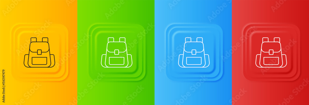 Aufkleber white hiking backpack icon isolated on colorful background. camping and mountain exploring backpack.