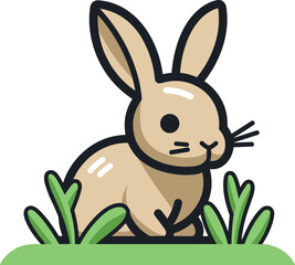 Charming Bunny Cartoon Illustration on Verdant Meadow