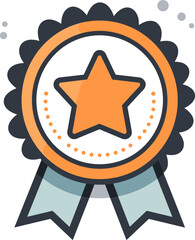 Quality Award Badge with Star and Ribbon Vector Graphic