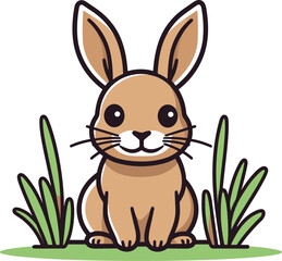 Charming Bunny on Grass: A Delightful Animal Cartoon Illustration