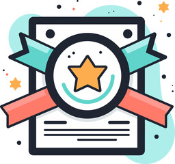 Quality Award Badge with Star and Ribbons for Business Excellence