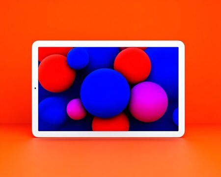 Abstract tablet display with vibrant spheres