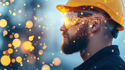 hardhat Industrial Setting Workers wearing hardhats operate heavy machinery in a bustling steel mill, sparks flying, emphasizing industrial strength.