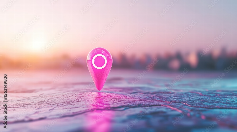 Poster pin in different color single, brightly colored pin on a map, highlighting a specific location.