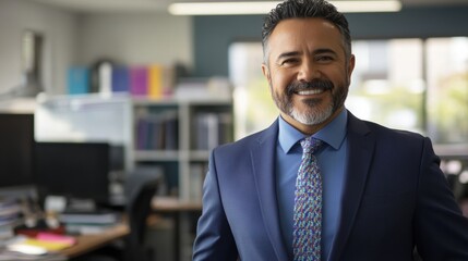 Fototapeta premium Colombian Businessman Smiling in Modern Office Setting Colombia smile standing