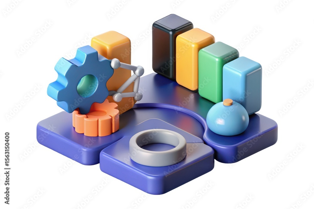 Poster abstract 3d render of business data and process