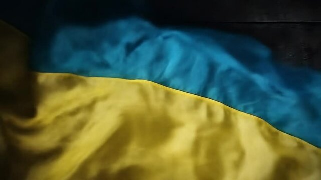 Closeup of a draped blue and yellow flag