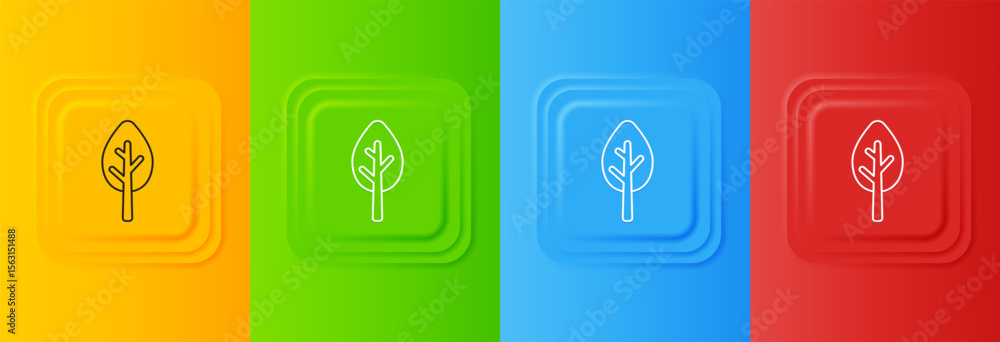 Poster white tree icon isolated on colorful background. forest symbol. set icons in square buttons. vector