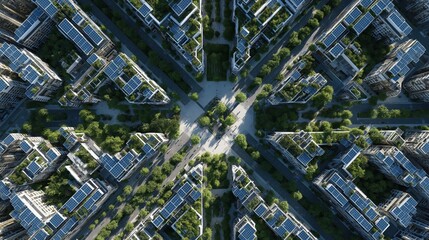 Aerial View of Modern Urban Cityscape with High-rise Buildings and Green Spaces