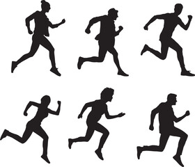 Running People Silhouette Vector on White Background