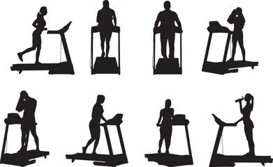 Vector Silhouette Collection: Clean and Bold Designs Sporty people training on treadmills against white background