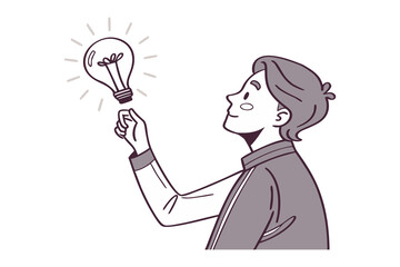 A young person with a bright idea symbolized by a glowing lightbulb above their head representing inspiration and innovation