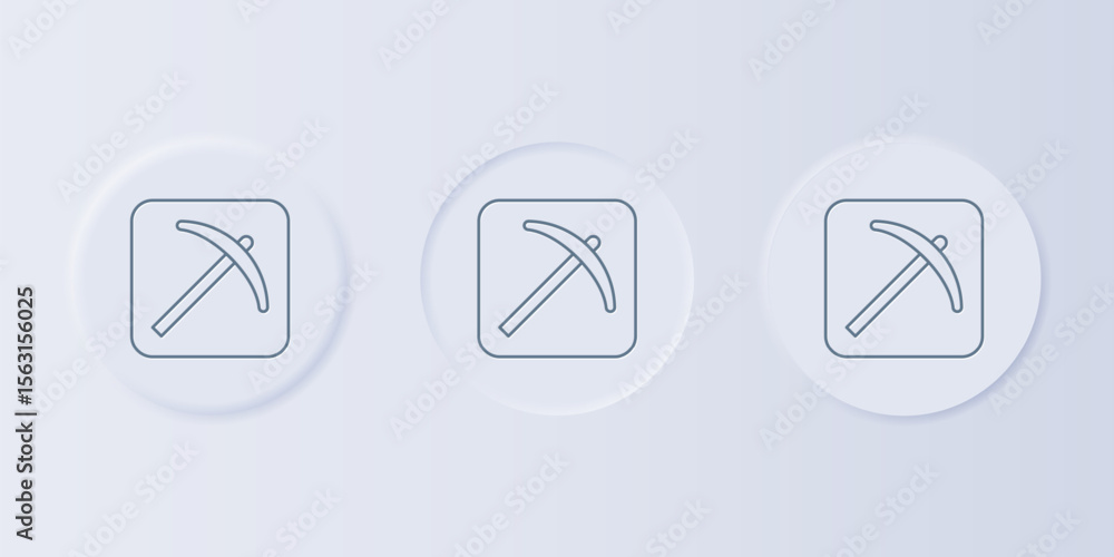 Poster grey pickaxe icon isolated on grey background. set icons in square buttons. vector