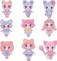 A fun cute girl cartoon character for kids, fantasy collection