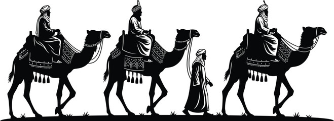 Three wise men camels silhouette vector illustration christmas nativity scene
