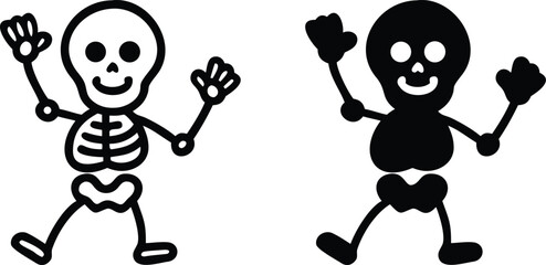 Happy Dancing Skeleton Clipart – Black and White Cartoon Vector for Halloween Decorations