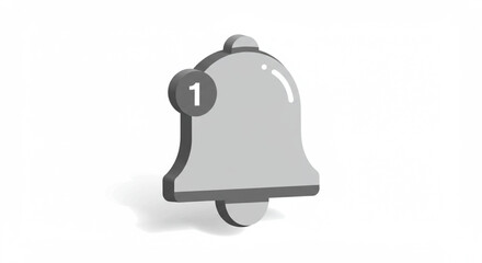 Fototapeta premium A gray 3D bell icon displays a notification of one new message.