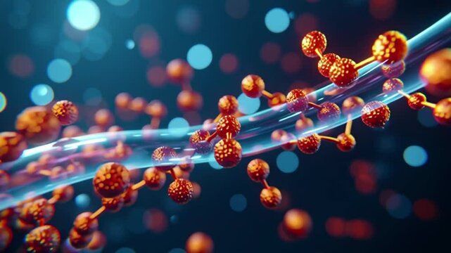 Cholesterol cell walls. Stunning Looping Animation of Cholesterol Molecules in Vibrant Colorful Background with Dynamic Movement and Energy Flow for Scientific Visualization