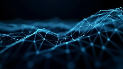 Abstract digital landscape of interconnected points and lines. A complex network of data points forming undulating ridges against a dark background. movement - Powered by Adobe