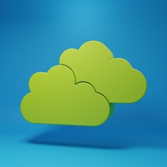Green Cloud icon isolated on blue background. Minimalism concept. 3D render illustration