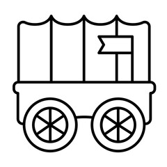 Caravan chariot with flag thin line icon, arabian desert concept. Vector graphics. Desert traveler wagon sign on white background, style mobile or design.