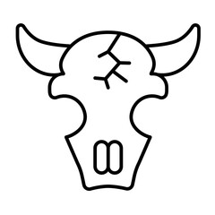 Skull of bull animal thin line icon, arabian desert concept. Vector graphics. Bull head with horns, skeleton part sign on white background, style mobile or design.