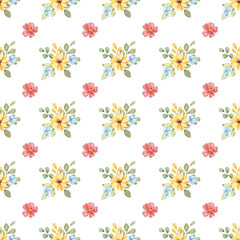 Seamless pattern minimalist repeating background with watercolor flowers and leaf. Fabric wallpaper print texture. Perfectly for backdrop, wrapped paper, linen.