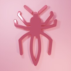 Pink Spider icon isolated on pink background. Happy Halloween party. Minimalism concept. 3D render illustration