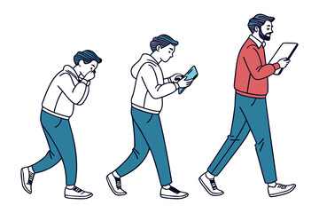 Evolution of a man using technology from childhood to adulthood with a tablet device