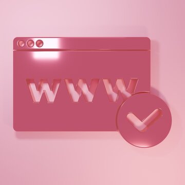 Pink Website template icon isolated on pink background. Internet communication protocol. Minimalism concept. 3D render illustration