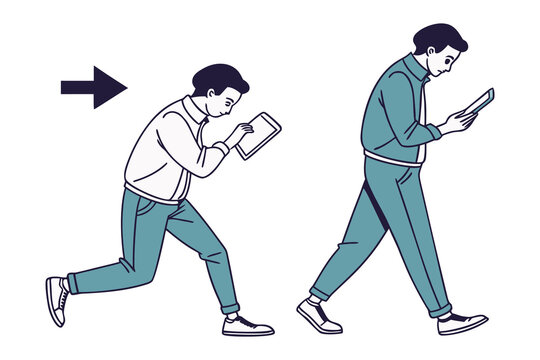 Illustration depicting a person s posture change while using a tablet from hunched forward to upright and engaged